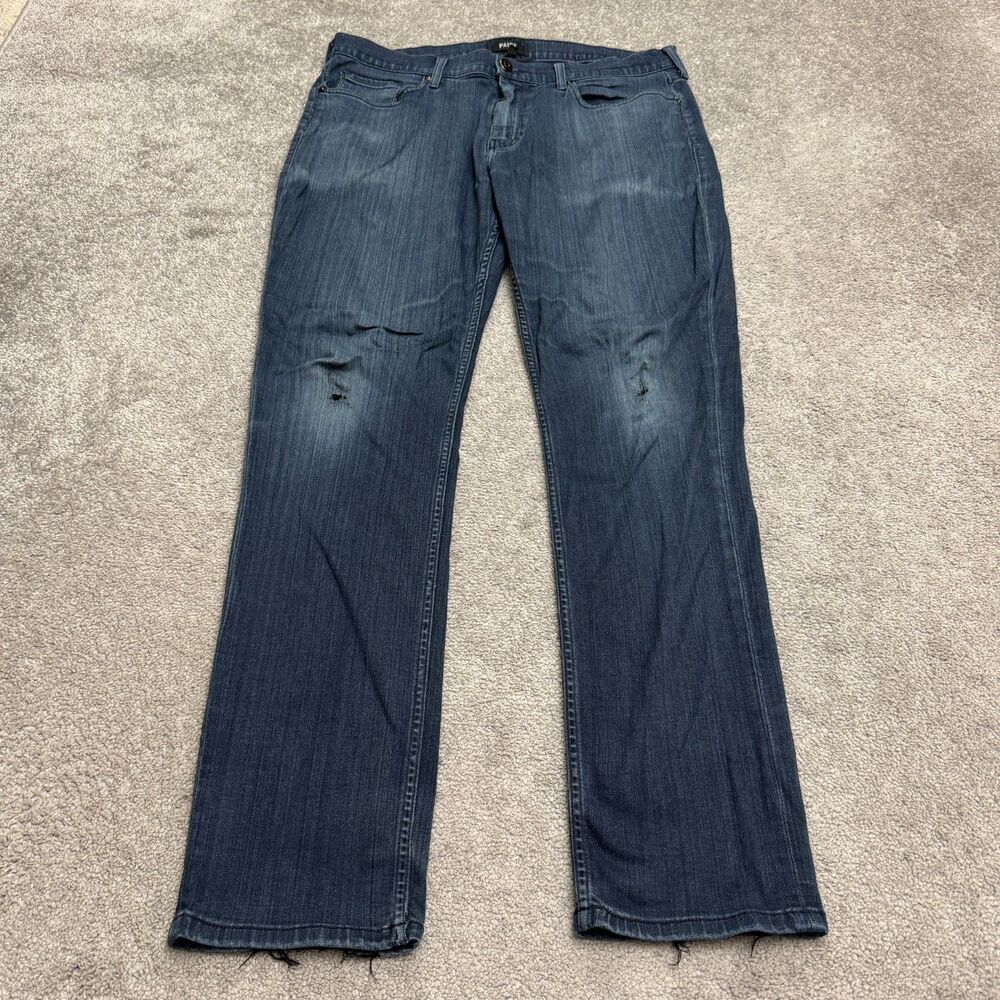 PAIGE Federal Slim Straight Leg Distressed Jeans Mens 34 Blue Transcend Stretch